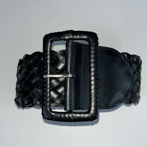 Club Monaco Wide Woven Braided Black Leather Belt Large